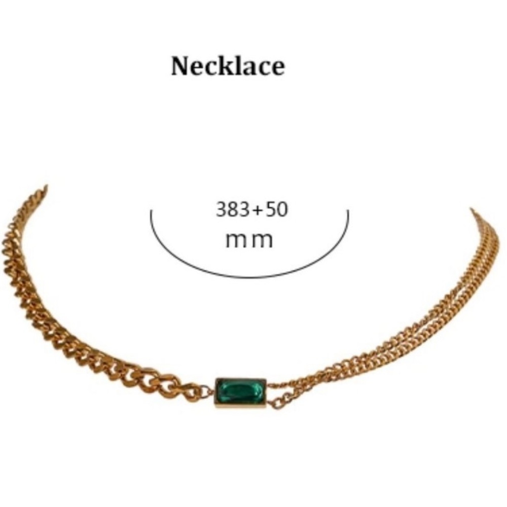 The Champion Necklace 18K Gold Plated Link Chain w Green gemstone - Picture 6 of 8